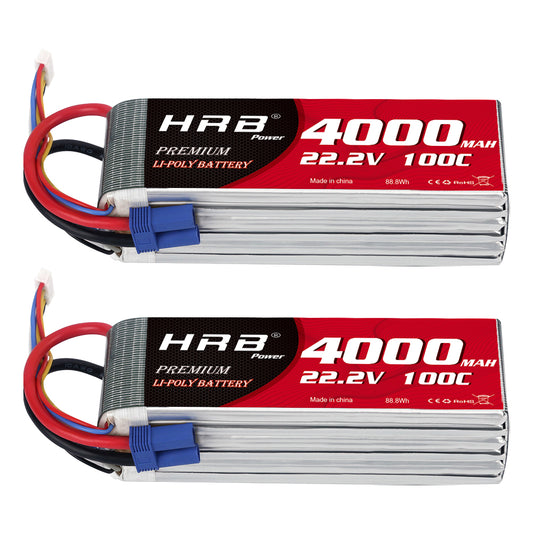 2PCS HRB 4000mAh 6S 22.2V LiPo Battery 100C for RC Helicopter Airplane Boat