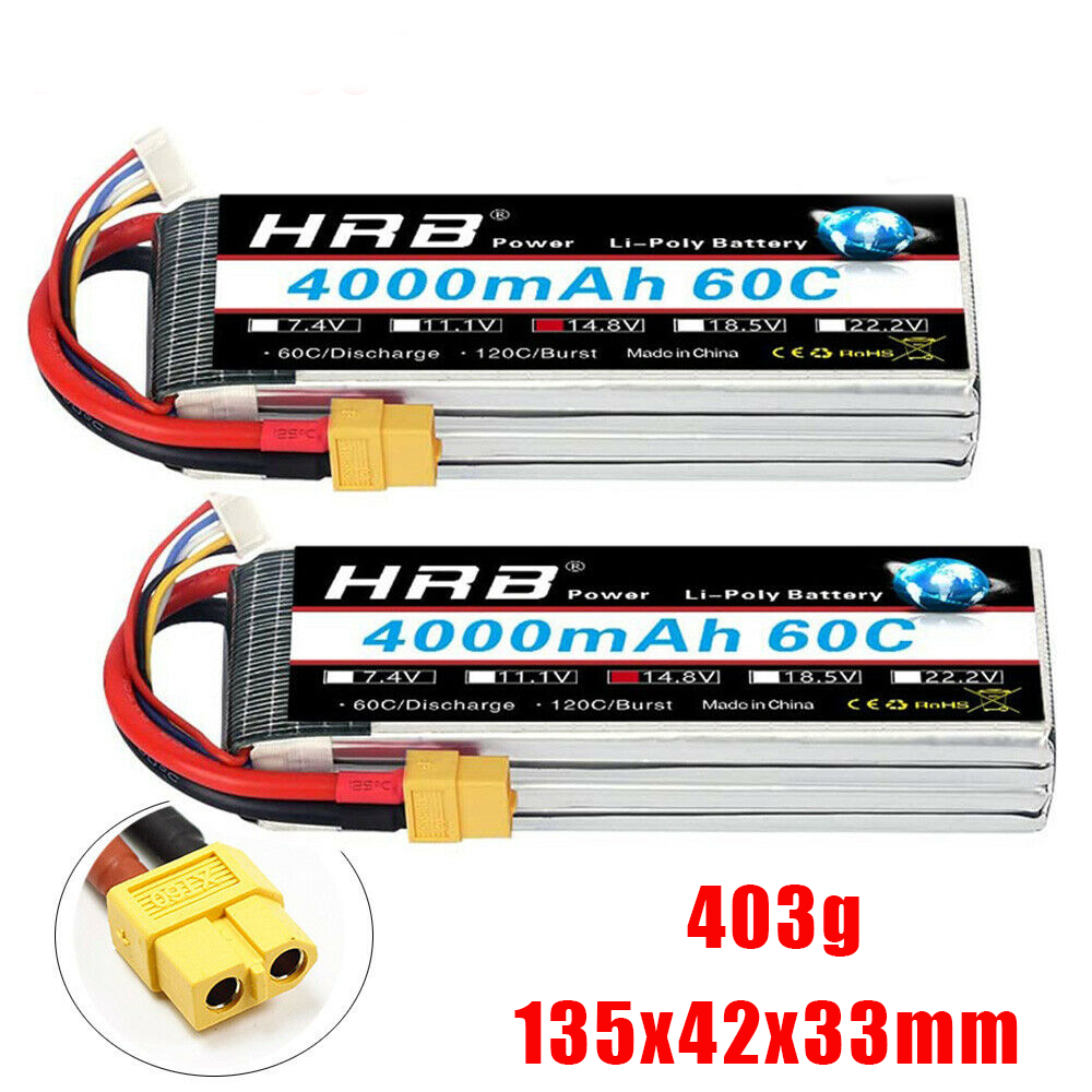 2pcs HRB 14.8V 4S 4000mAh 60C LiPo Battery for RC Drone Car Airplane Boat