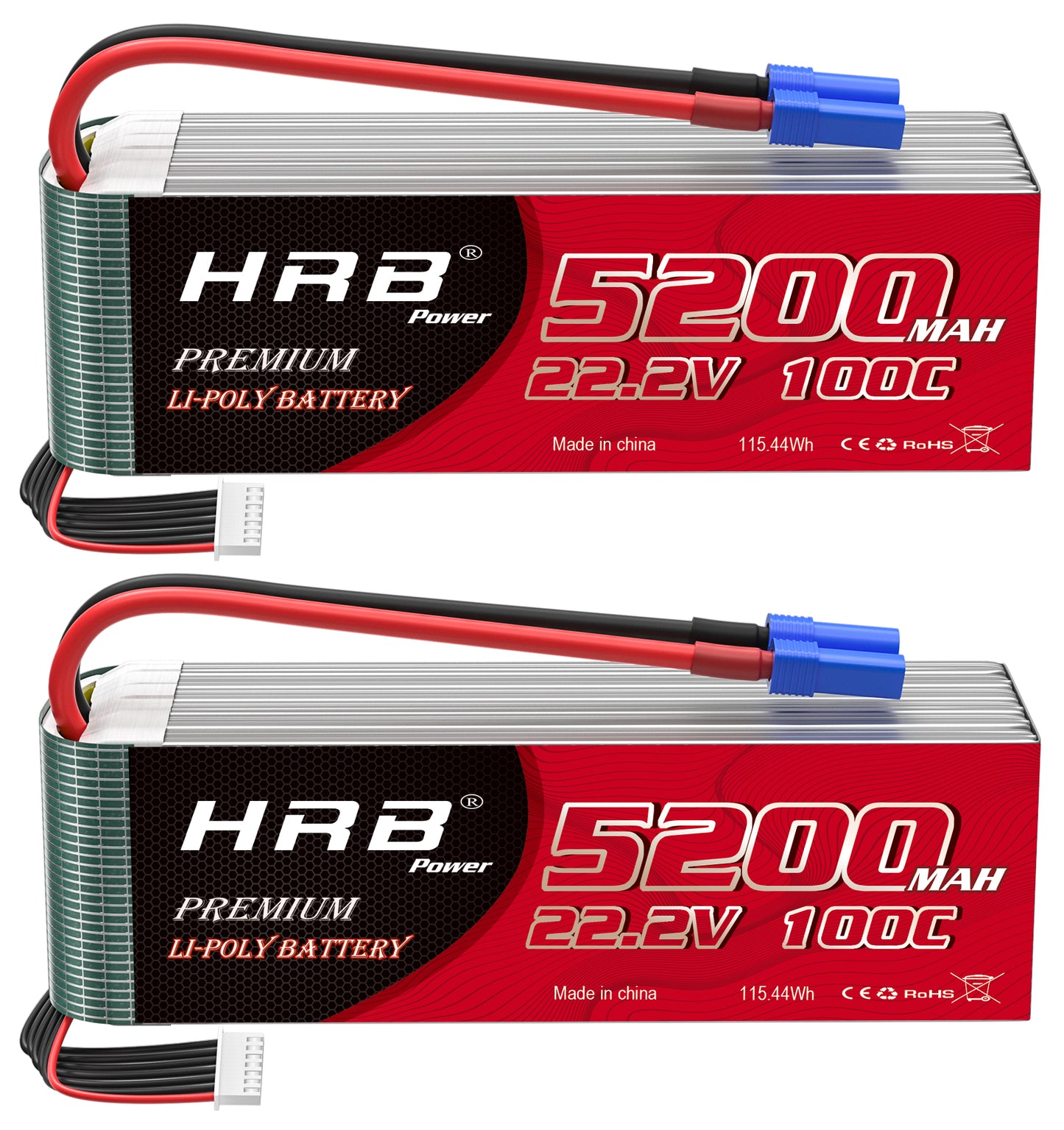 2xHRB 22.2V 6S Lipo Battery 100C 5200mAh EC5/XT90 Plug for RC Car Helicopter EDF