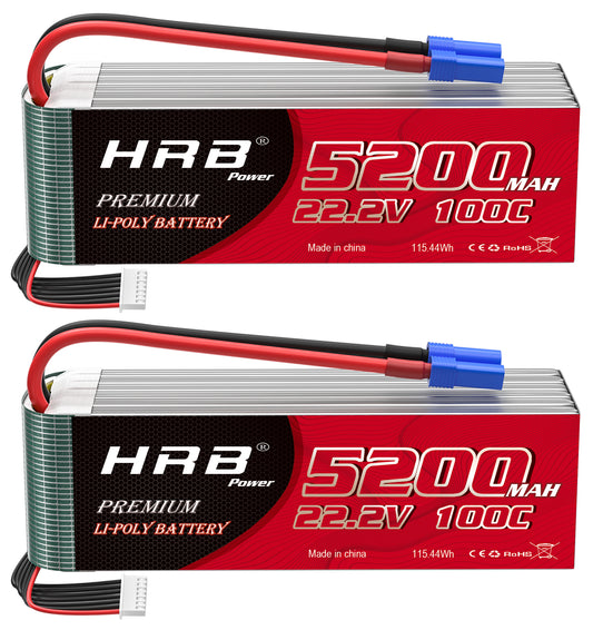 2xHRB 22.2V 6S Lipo Battery 100C 5200mAh EC5/XT90 Plug for RC Car Helicopter EDF