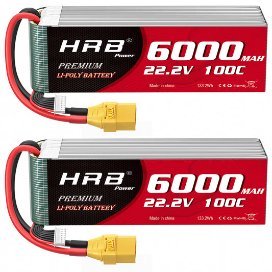 2PCS HRB 6S 22.2V 6000mAh Lipo Akku XT90 for RC Hubschrauber Flugzeug Quad
