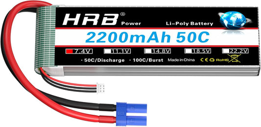 HRB 2S 2200mAh Lipo Battery 7.4V 50C EC3 Plug