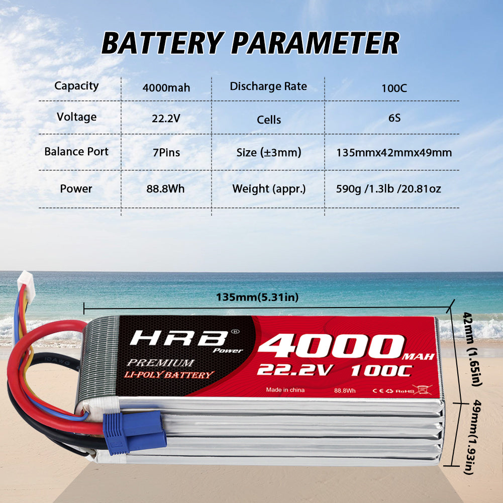 2PCS HRB 4000mAh 6S 22.2V LiPo Battery 100C for RC Helicopter Airplane Boat