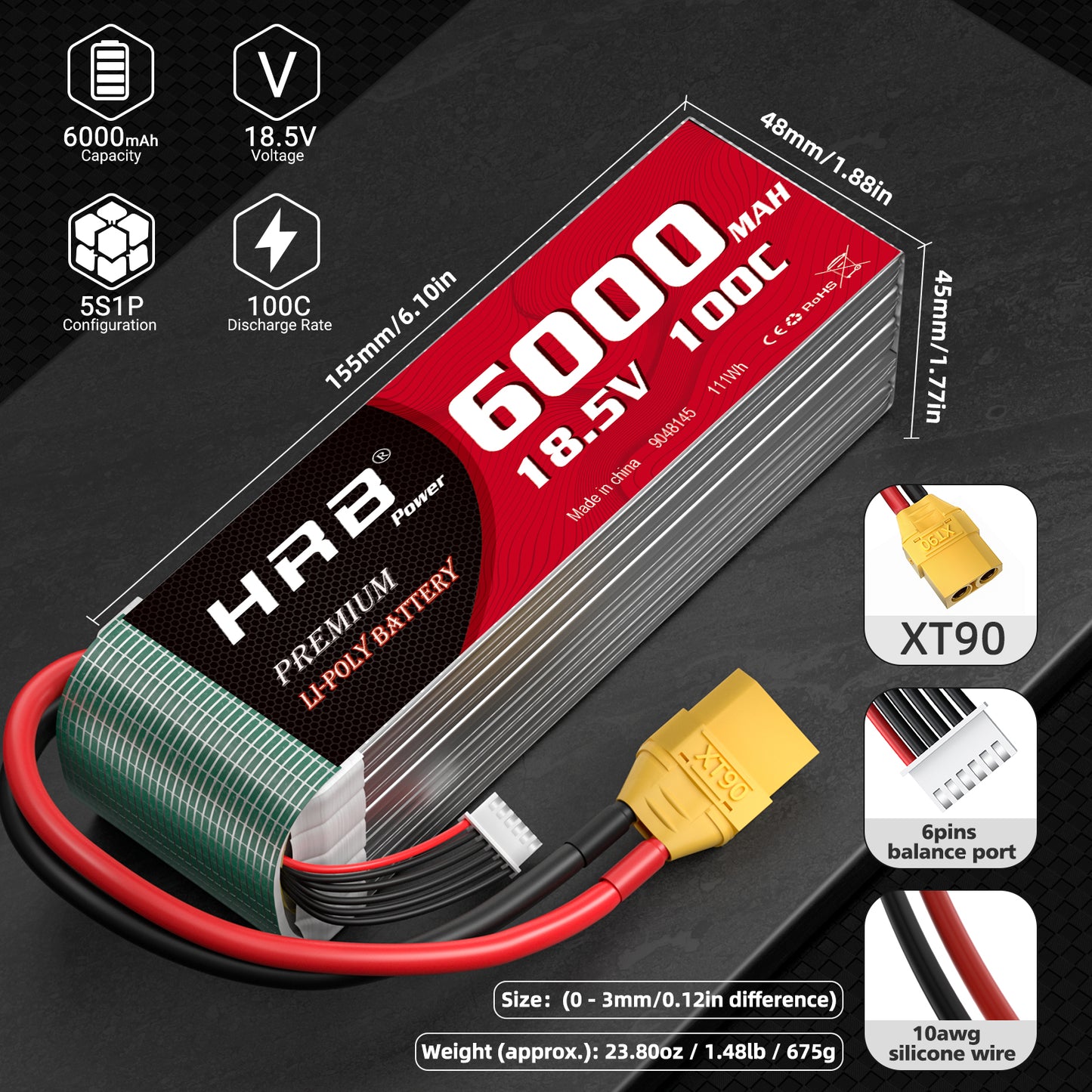 HRB 18.5V 5S 6000mAh 50C Lipo battery for RC Car Truck Helis Boat