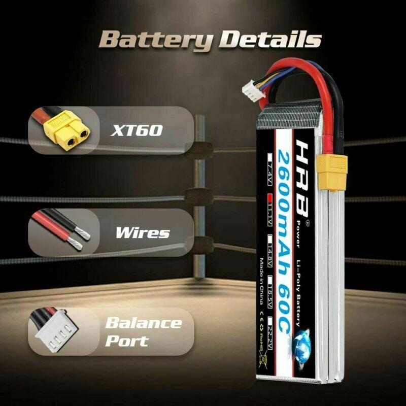2pcs HRB 11.1V 3S 2600 LIPO BATTERY