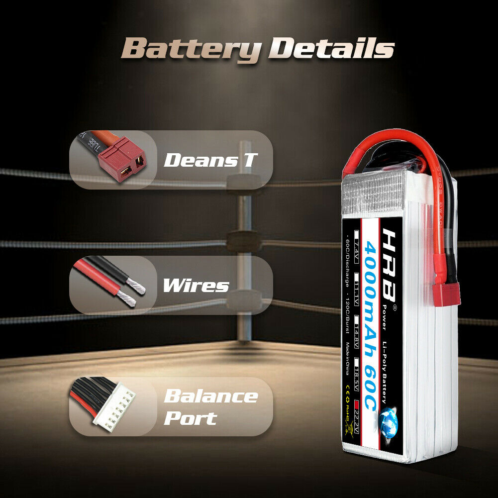 2PCS HRB 22.2V 4000mAh 6S LiPo Battery 60C Dean T for RC Helicopter Airplane Boat Truck