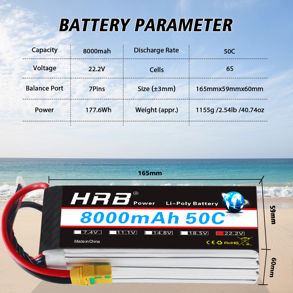 HRB 6S 22.2V 8000mAh 50C lipo battery