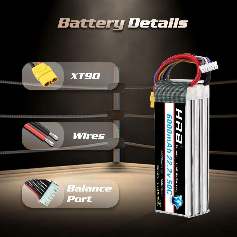 HRB 6S 6000mAh 22.2V Lipo Battery 50C EC5 XT90 Plug for RC Quadcopter Airplane Car Truck