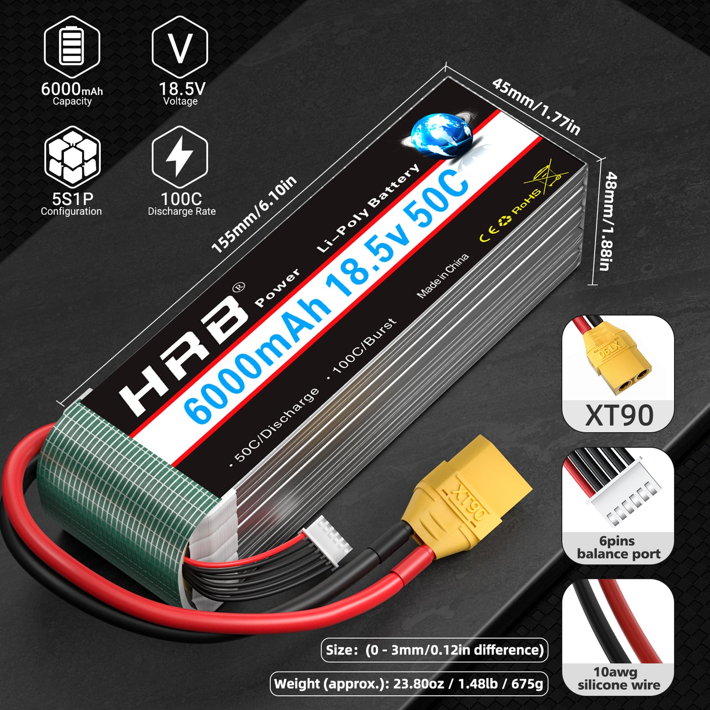 HRB 18.5V 5S 6000mAh 50C Lipo battery for RC Car Truck Helis Boat