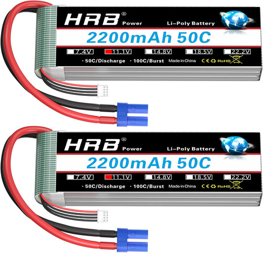 HRB 2pcs 3S 2200mAh Lipo Battery EC3 50C Shorty 11.1V RC Lipo Battery