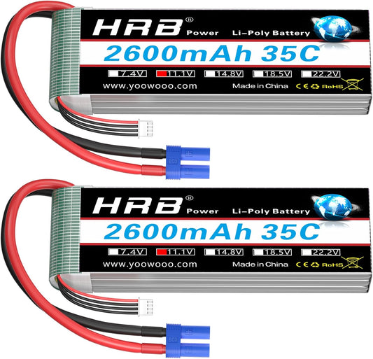HRB 2PCS 3S 2600mAh Lipo Battery 11.1V 35C EC3 RC Lipo Battery