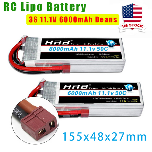 2pcs HRB 11.1V 3S 6000mAh XT90/Dean T/TRX lipo battery for RC Car Truck