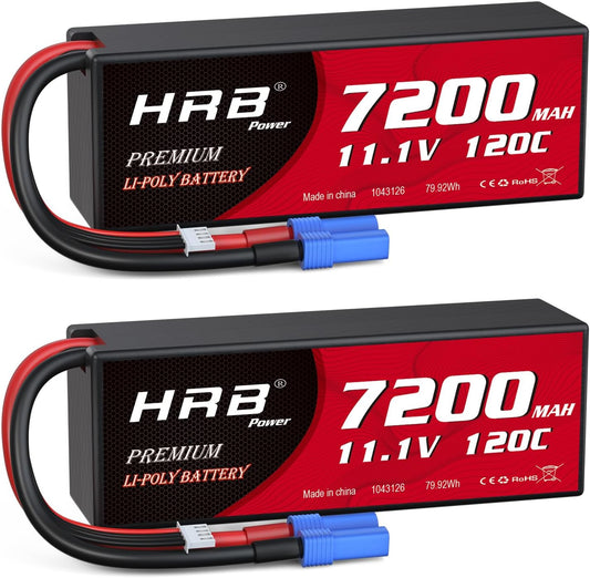 HRB 2packs 3S Lipo Battery EC5 7200mAh 11.1V 120C Hardcase RC Lipo Battery