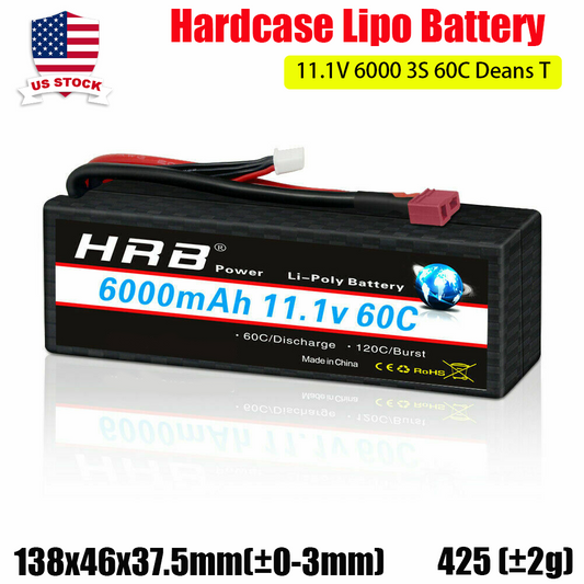 HRB 3S Hardcase 11.1V LiPo Battery 6000mAh 60C Dean T/TRX Female Plug for RC Car Truck