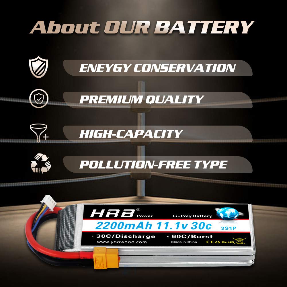 HRB 3S Lipo Battery 11.1V 3 Cell 2200mAh LiPo XT60 for Freewing Jet Plane