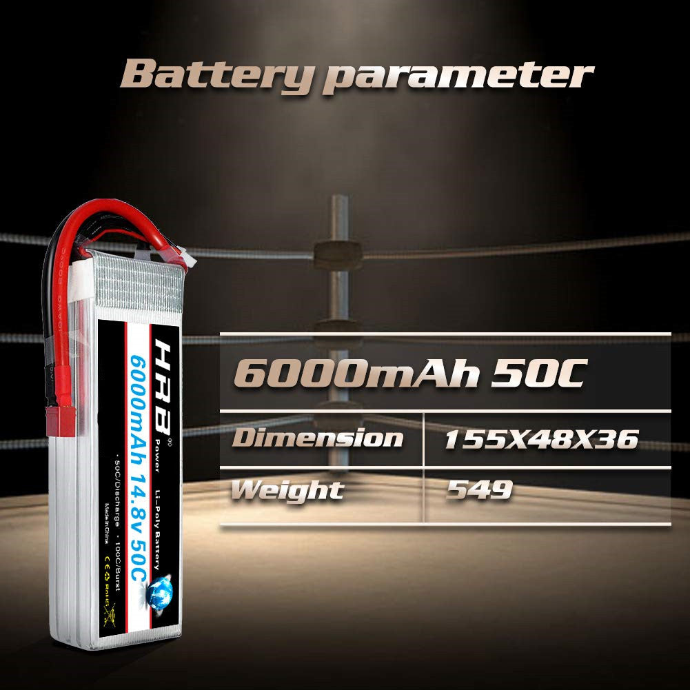 HRB 14.8V 4S 6000mAh 50C Dean T/TRX Lipo Battery for RC Car Truck