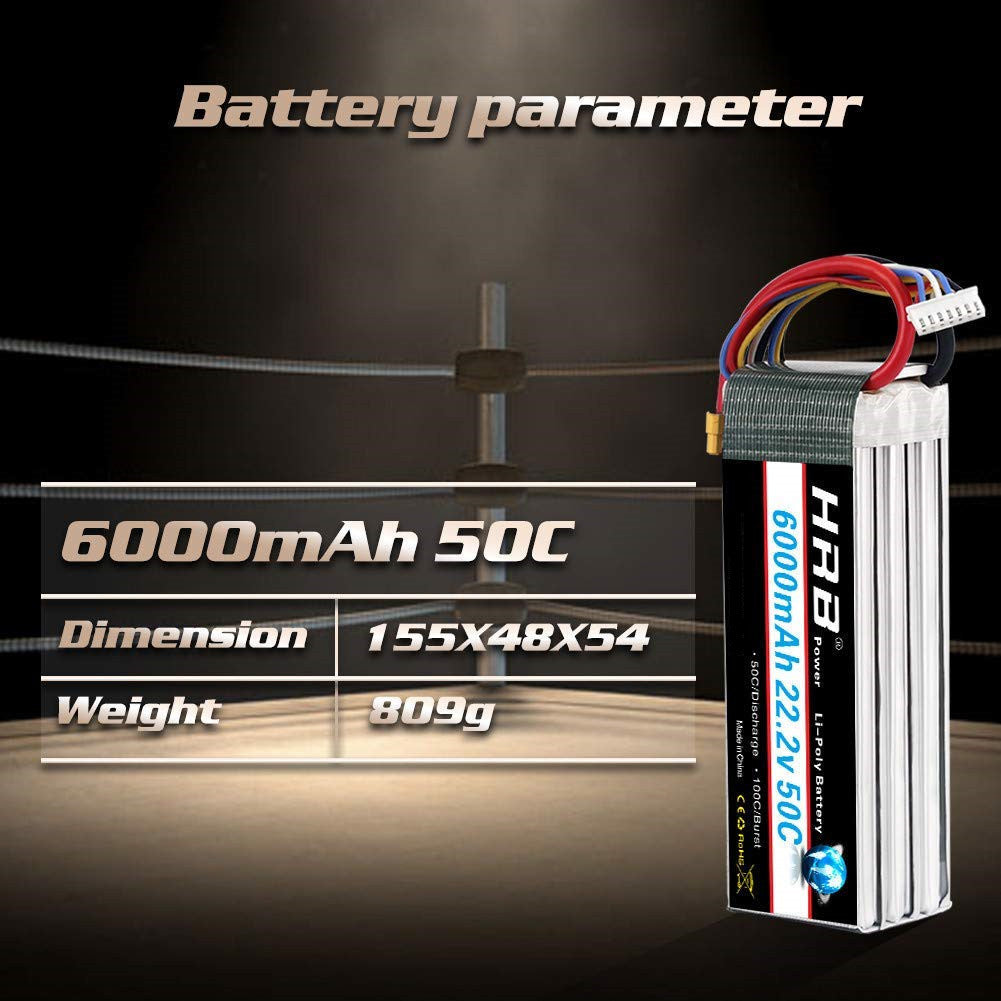 HRB 6S 6000mAh 22.2V Lipo Battery 50C EC5 XT90 Plug for RC Quadcopter Airplane Car Truck