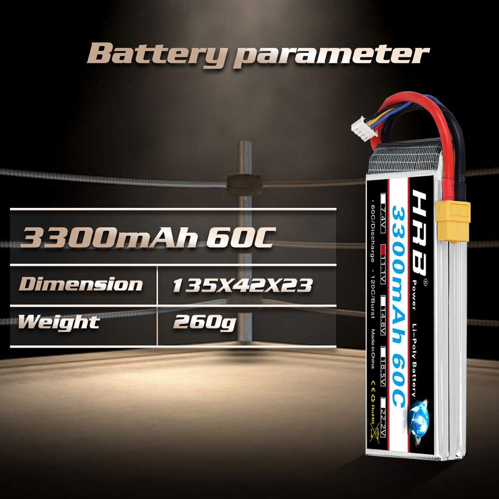 2pcs HRB 11.1V 3S 3300mAh Softcase LiPo Battery 60C 120C for RC Truck Buggy Losi