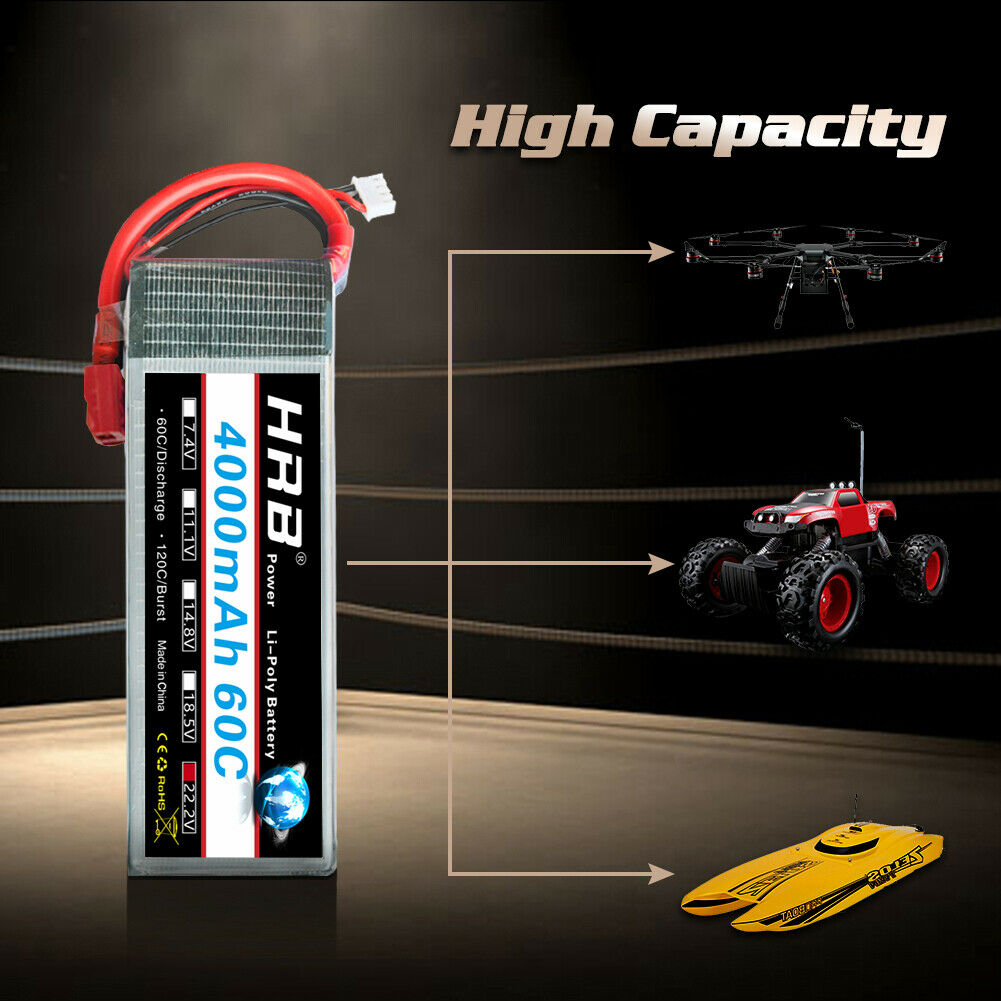 2PCS HRB 22.2V 4000mAh 6S LiPo Battery 60C Dean T for RC Helicopter Airplane Boat Truck