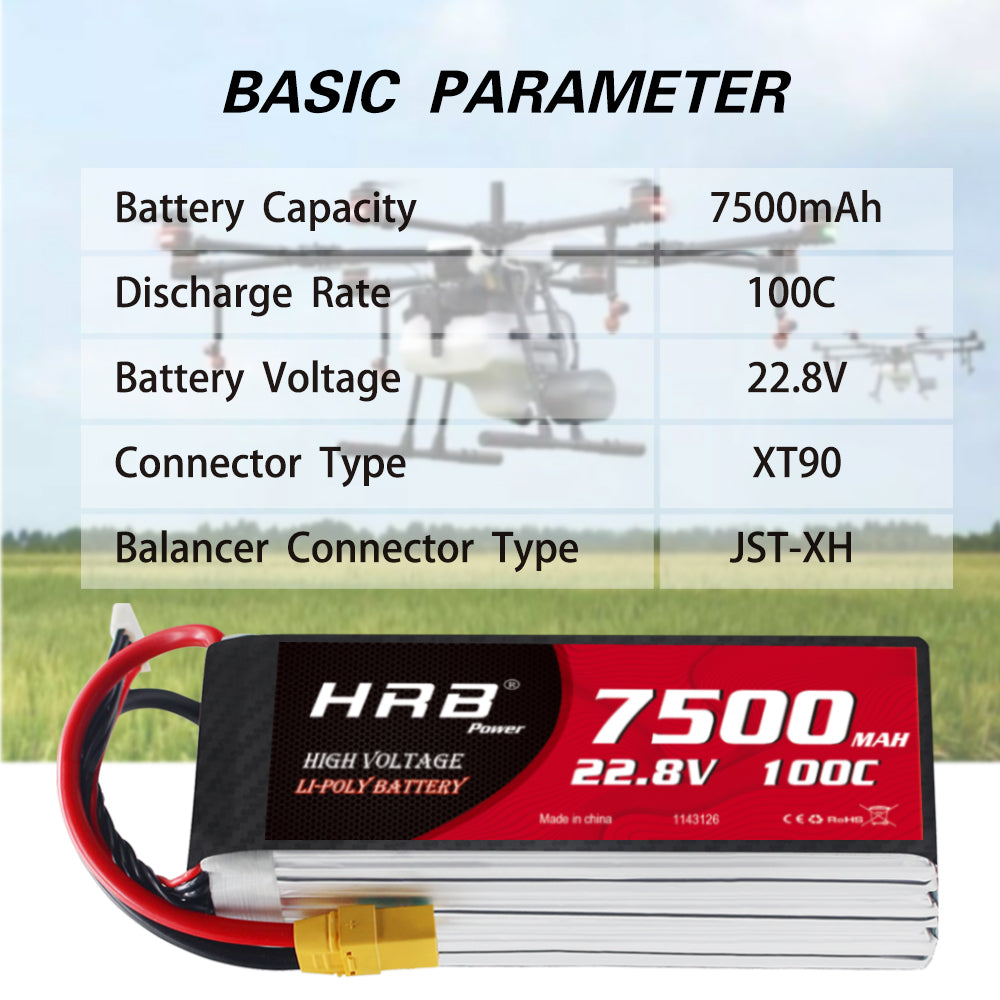 HRB 6S 7500mAh 100C 6S 22.8V HV battery Customizable