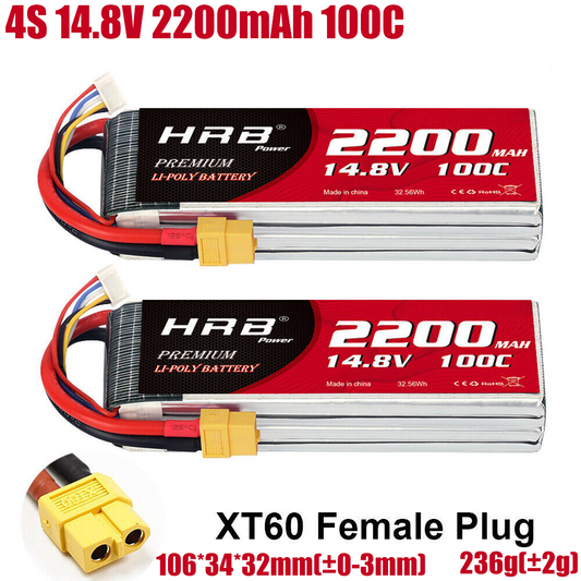 2XHRB 4S Lipo Battery 100C 14.8V 2200mAh XT60 for Car Truck Helicopter Airplane