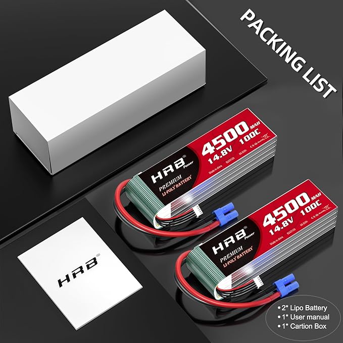 2pcs HRB 4S 4500mAh Lipo Battery EC5 100C 14.8V RC Lipo Battery