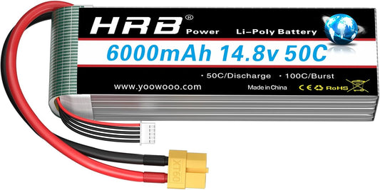 HRB 14.8V 6000mAh 4S Lipo Battery Pack 50C with XT60