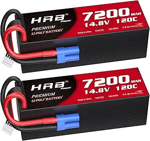 HRB 2packs 4S Lipo Battery 7200mAh EC5 14.8V 120C Hardcase RC Lipo Battery