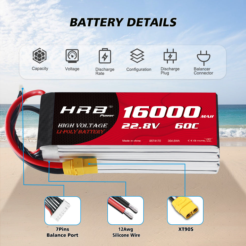 HRB 6S 22.8V 16000mAh 60C Lipo Battery