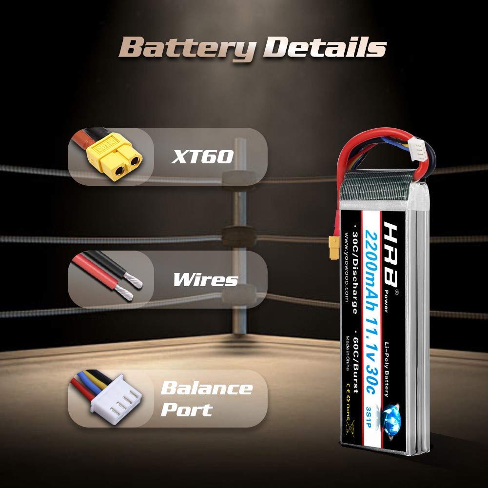 HRB 3S Lipo Battery 11.1V 3 Cell 2200mAh LiPo XT60 for Freewing Jet Plane