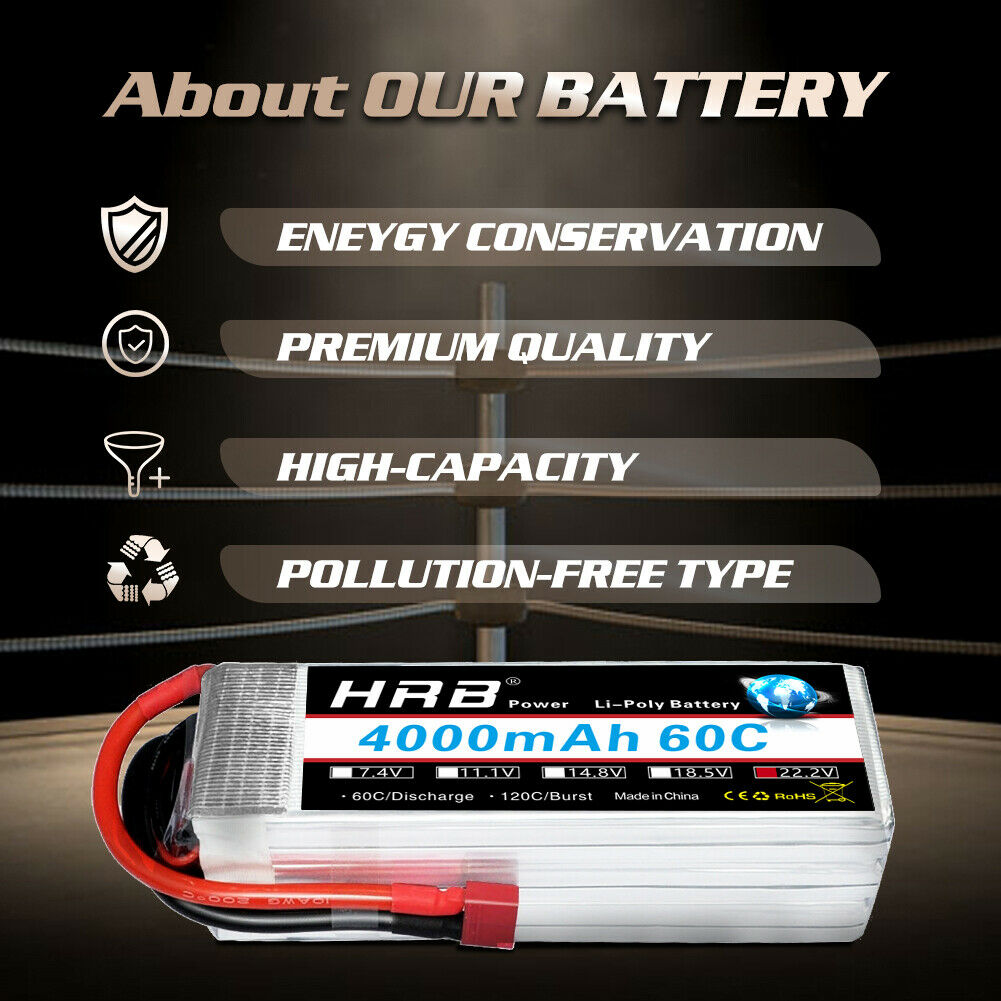 2PCS HRB 22.2V 4000mAh 6S LiPo Battery 60C Dean T for RC Helicopter Airplane Boat Truck