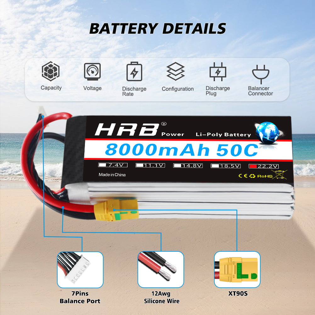 HRB 6S 22.2V 8000mAh 50C lipo battery