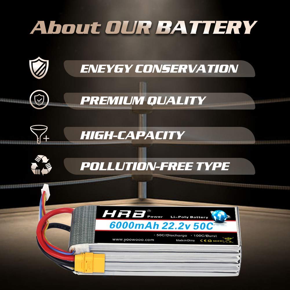 HRB 6S 6000mAh 22.2V Lipo Battery 50C EC5 XT90 Plug for RC Quadcopter Airplane Car Truck