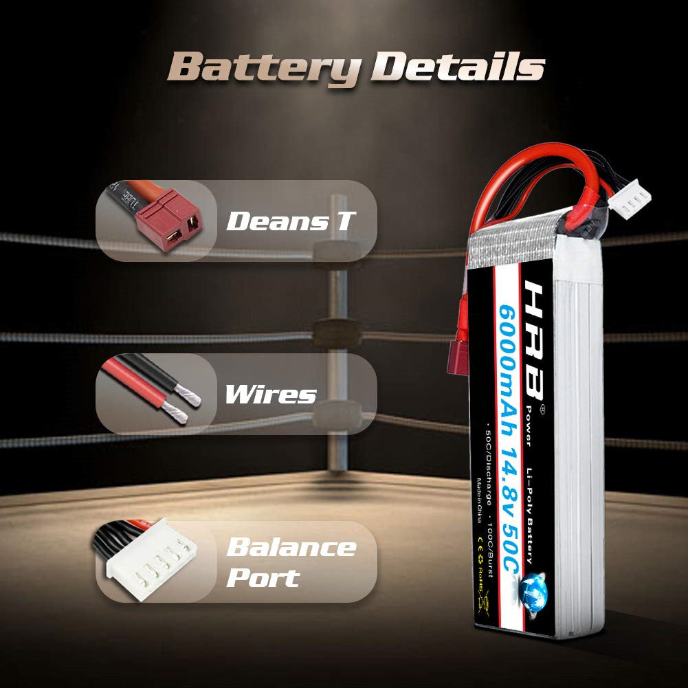 HRB 14.8V 4S 6000mAh 50C Dean T/TRX Lipo Battery for RC Car Truck
