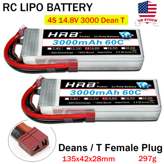 HRB 4S LiPo Battery 3000mAh 60C 14.8V Dean T XT60 Plug for RC Car Truck UAV Airplane