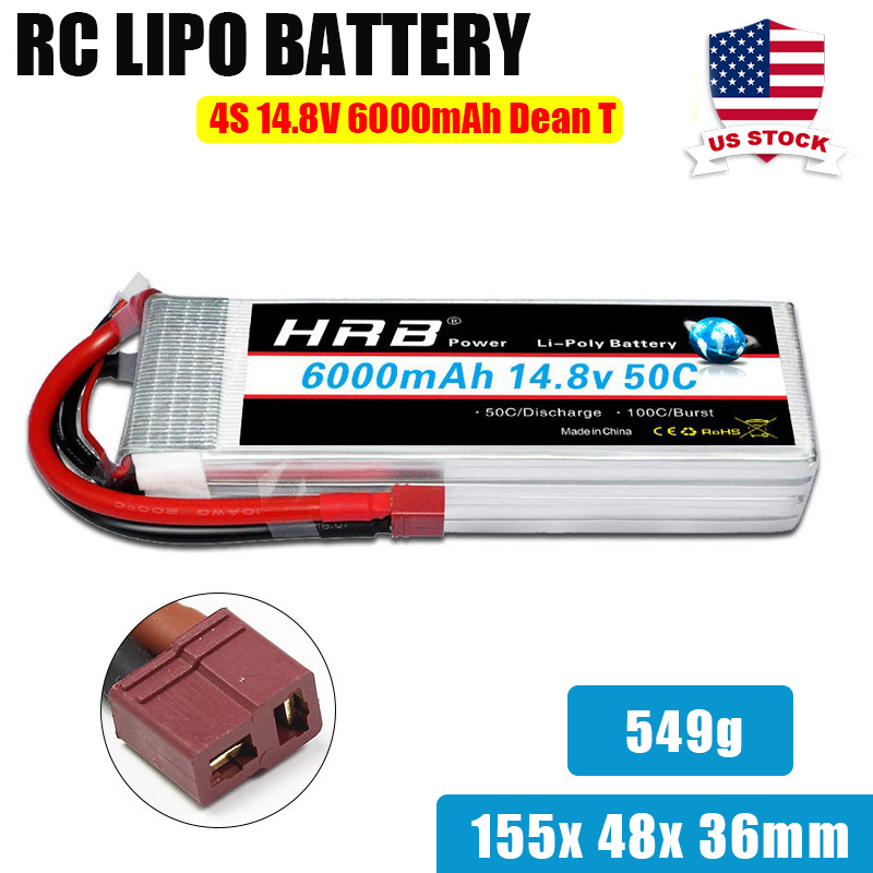HRB 14.8V 4S 6000mAh 50C Dean T/TRX Lipo Battery for RC Car Truck