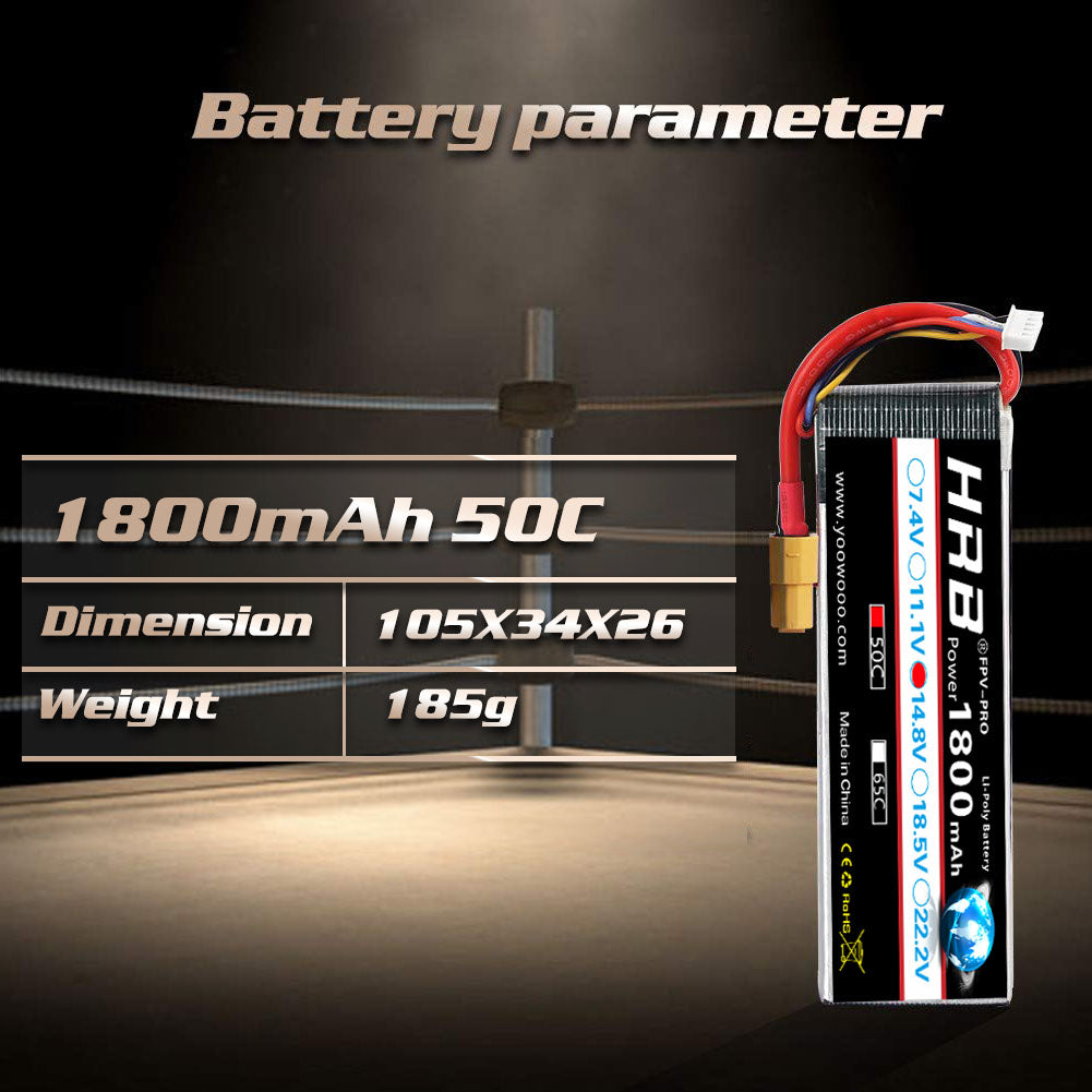 HRB 4S 14.8V 1800mAh 50C Lipo Battery XT60