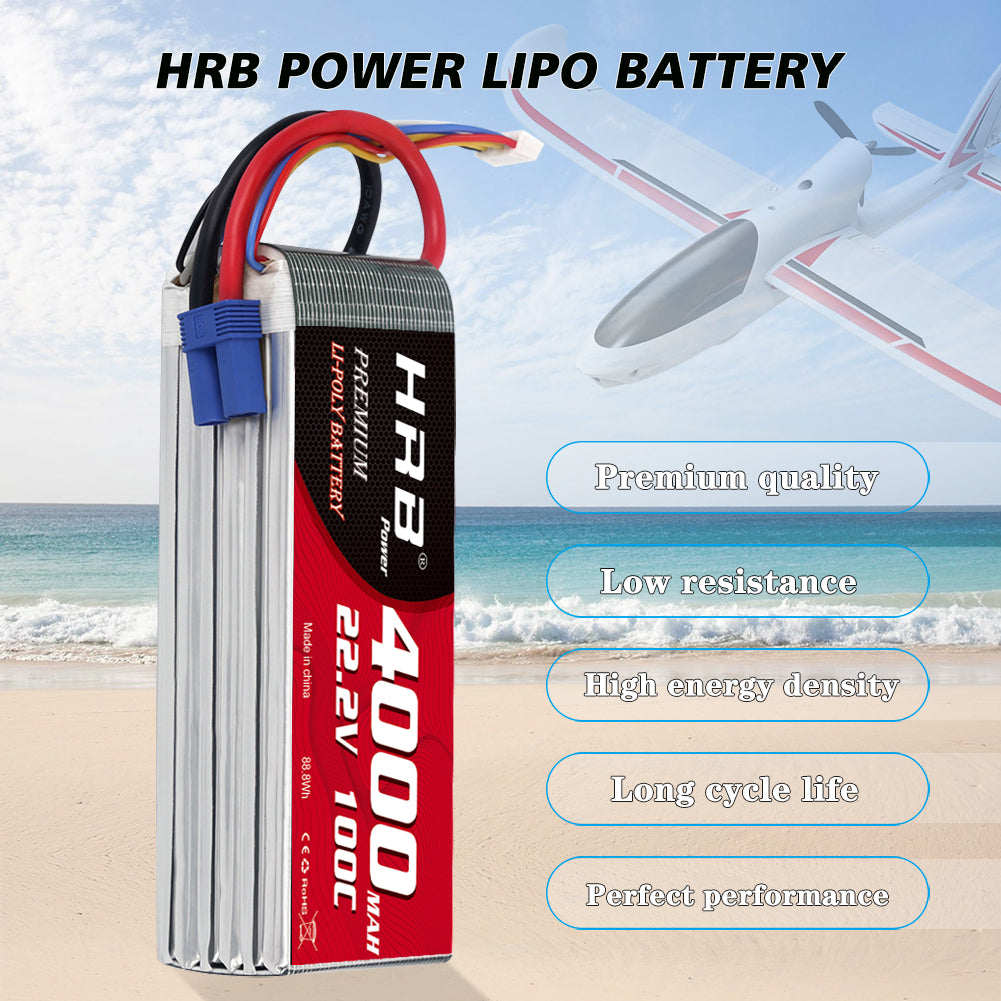 2PCS HRB 4000mAh 6S 22.2V LiPo Battery 100C for RC Helicopter Airplane Boat