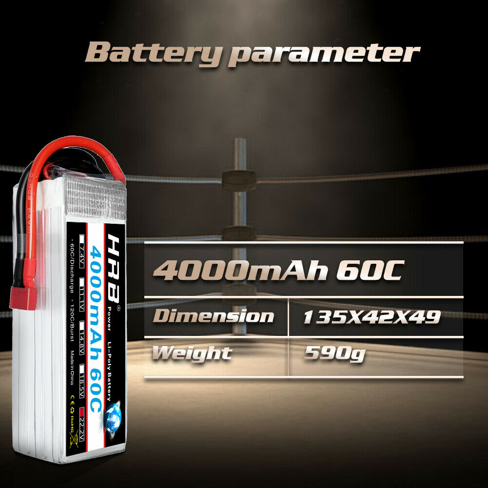 2PCS HRB 22.2V 4000mAh 6S LiPo Battery 60C Dean T for RC Helicopter Airplane Boat Truck