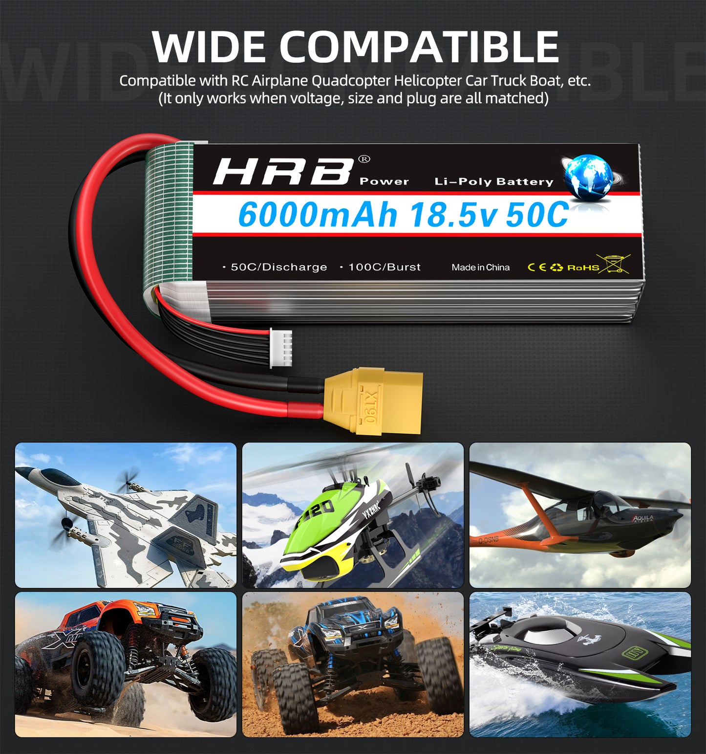 HRB 18.5V 5S 6000mAh 50C Lipo battery for RC Car Truck Helis Boat