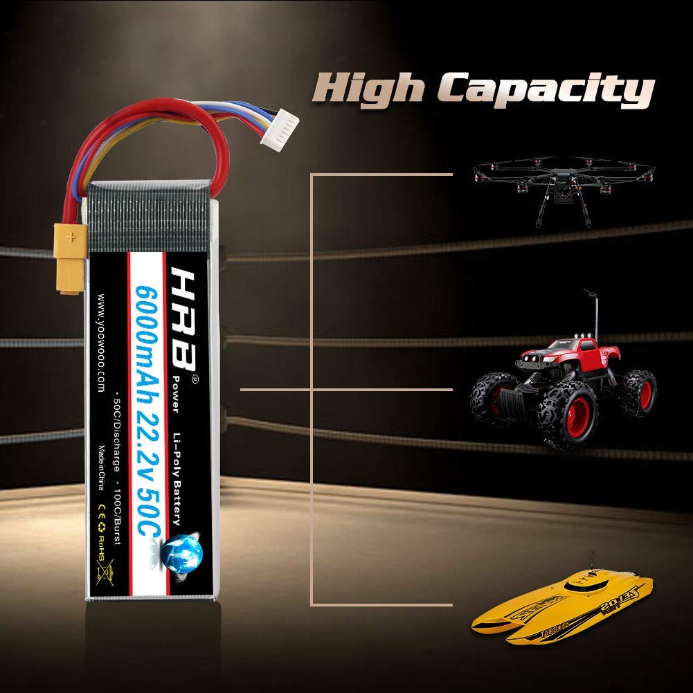 HRB 6S 6000mAh 22.2V Lipo Battery 50C EC5 XT90 Plug for RC Quadcopter Airplane Car Truck