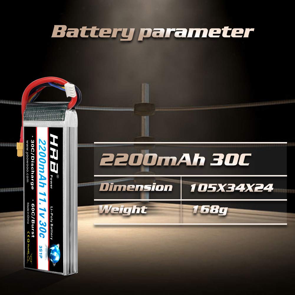 HRB 3S Lipo Battery 11.1V 3 Cell 2200mAh LiPo XT60 for Freewing Jet Plane