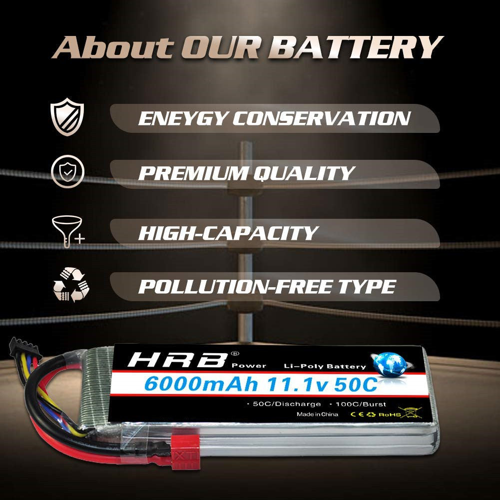 2pcs HRB 11.1V 3S 6000mAh XT90/Dean T/TRX lipo battery for RC Car Truck