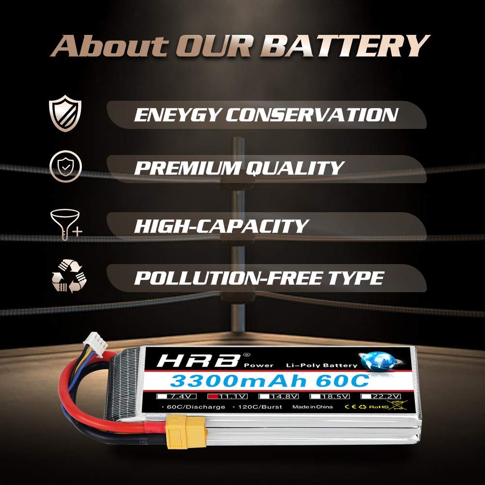 2pcs HRB 11.1V 3S 3300mAh Softcase LiPo Battery 60C 120C for RC Truck Buggy Losi