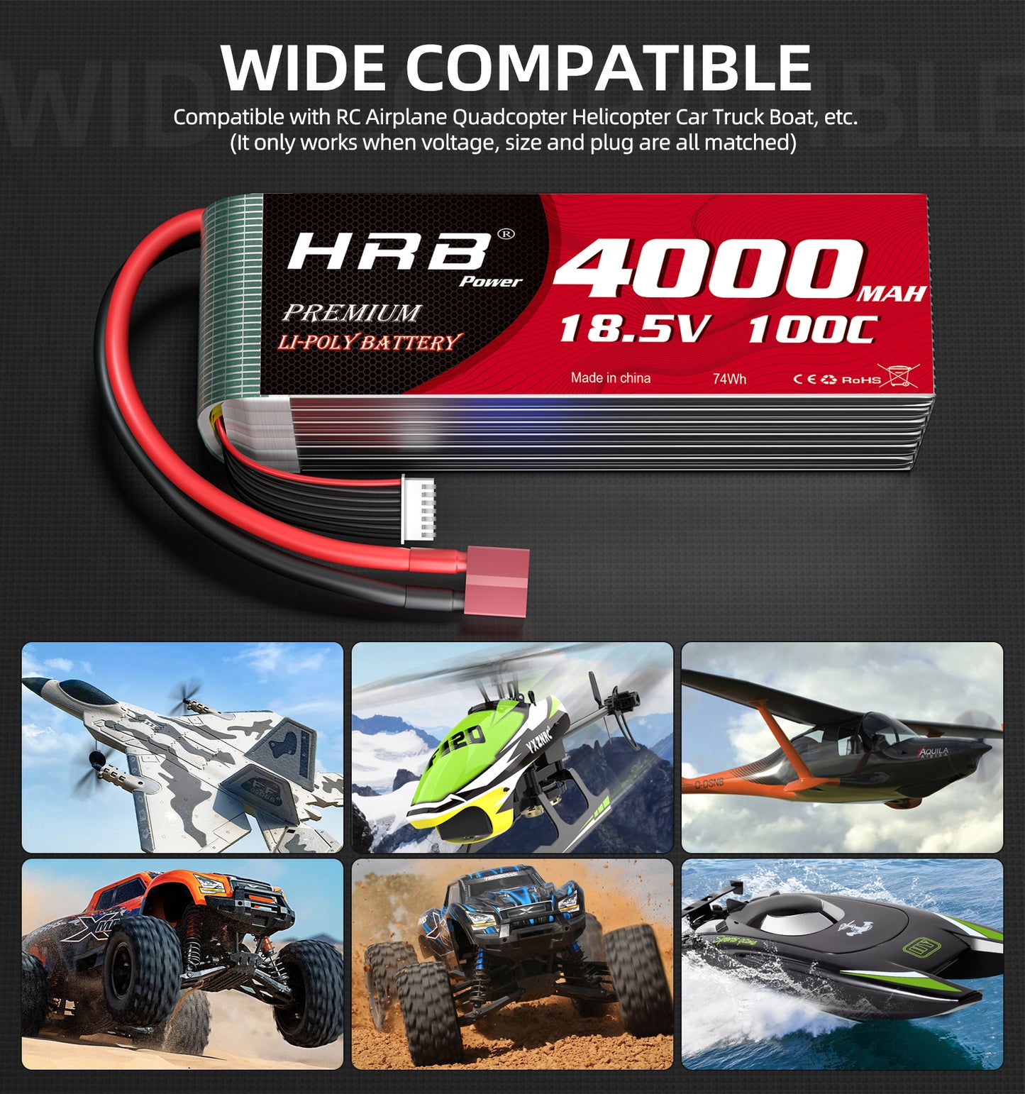 2 pieces HRB 5S 18.5V 4000mAh 100C XT60 Lipo Battery