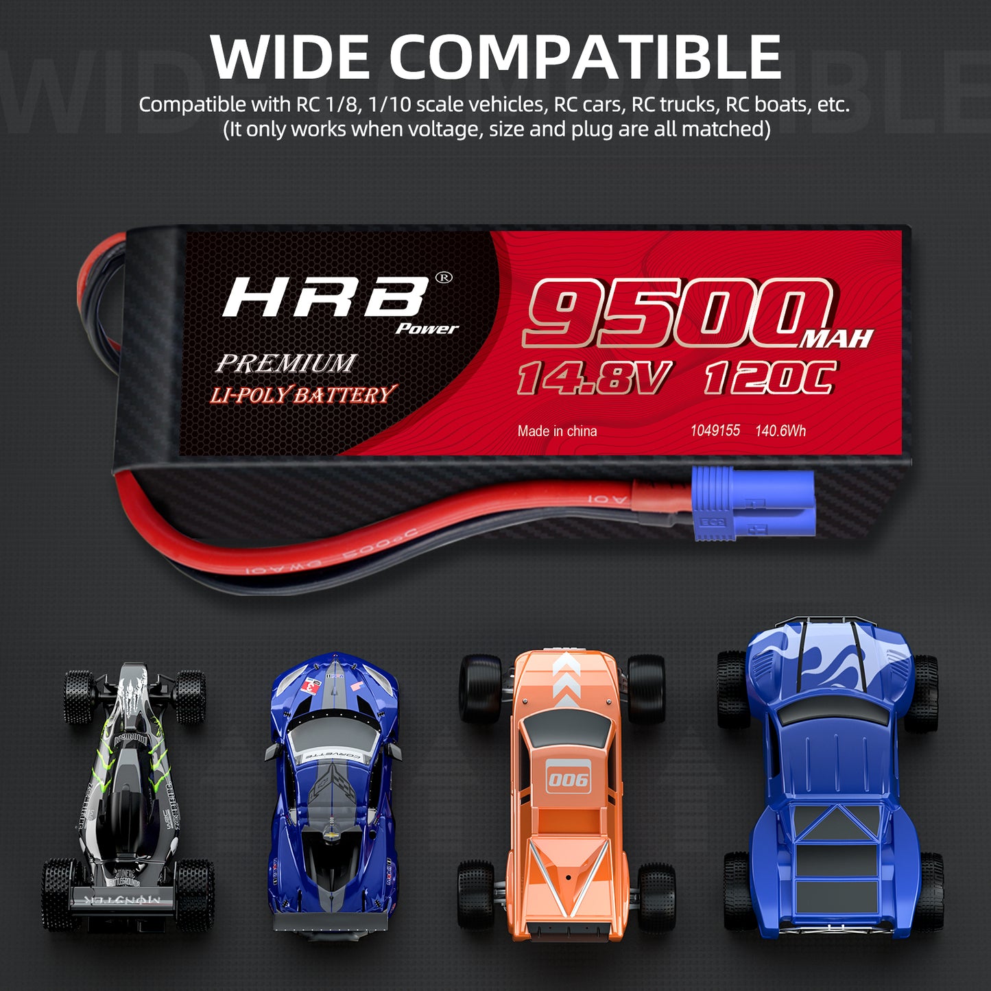 HRB 14.8V 4S LiPO Battery 9500mAh 120C for RC Car X-Maxx V2 UDR Car Truck
