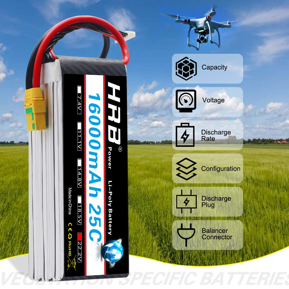 HRB 6S 22.2V 16000mAh 25C LIPO BATTERY XT90S/AS150/XT150 For Drone Plane
