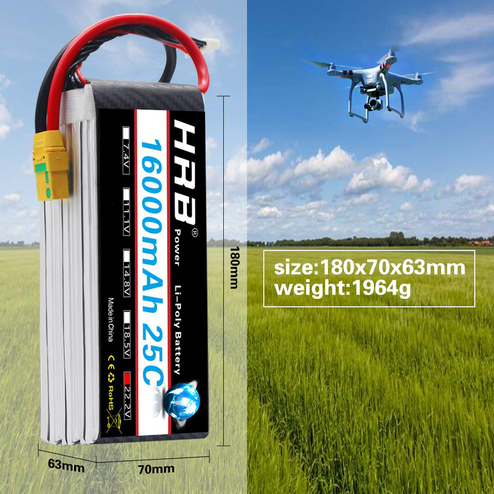 HRB 6S 22.2V 16000mAh 25C LIPO BATTERY XT90S/AS150/XT150 For Drone Plane