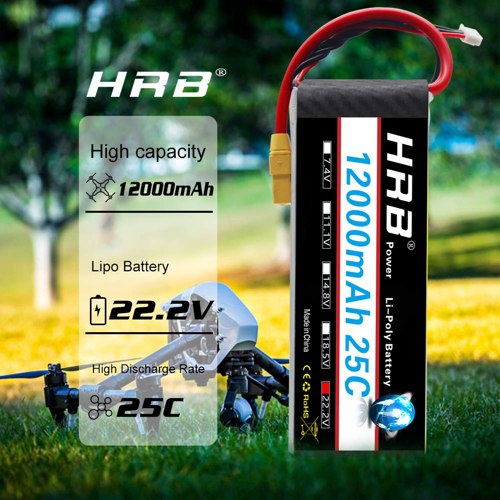 HRB 6S 22.2V 12000mAh LIPO BATTERY XT90S/AS150/XT150 for Plane Drone Boat