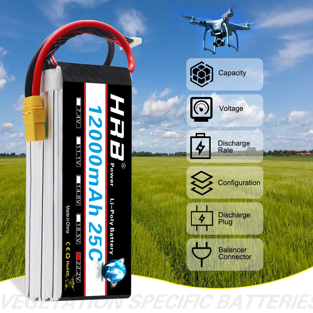 HRB 6S 22.2V 12000mAh LIPO BATTERY XT90S/AS150/XT150 for Plane Drone Boat